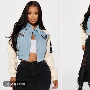 Fashionnova Raiders Bomber Jacket denim beige